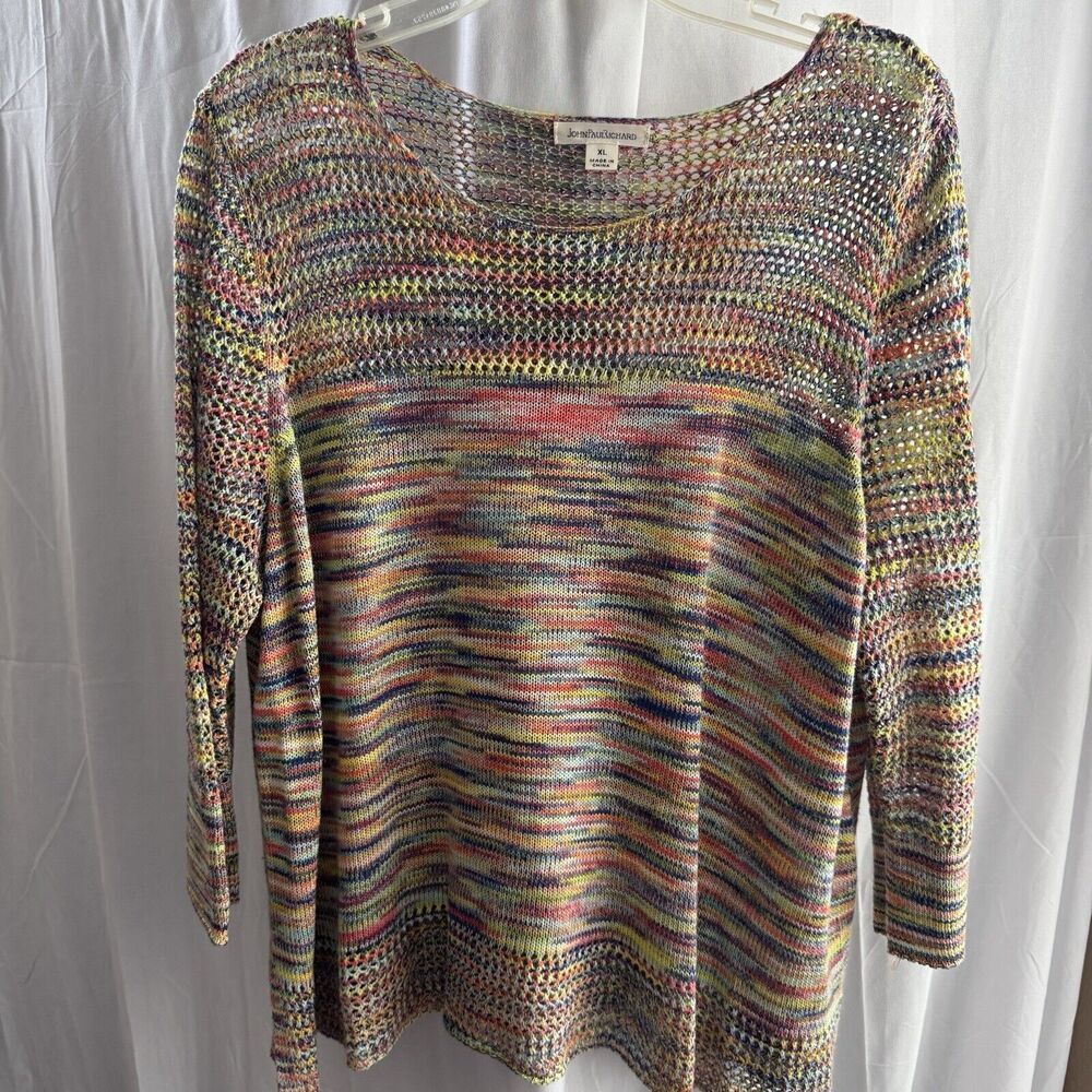 John Paul Richard Multicolor Knit Sweater XL Lightweight 3/4 Sleeve Casual